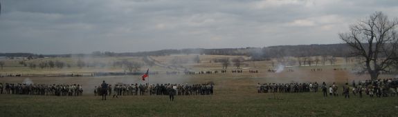 The battle from the top of a hill at Prairie Grove, AR.