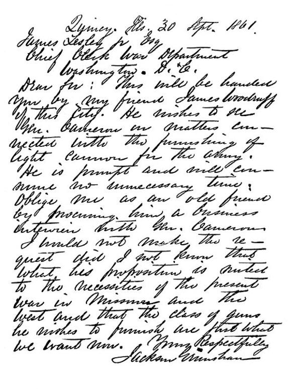 Letter from Jackson Grimshaw to James Lesley
