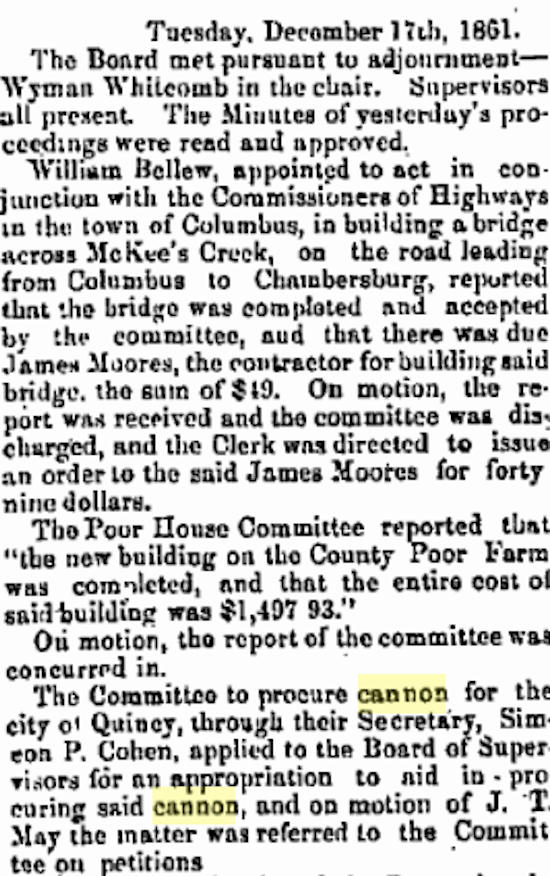 Adams County Board Proceedings 17 Dec 1861